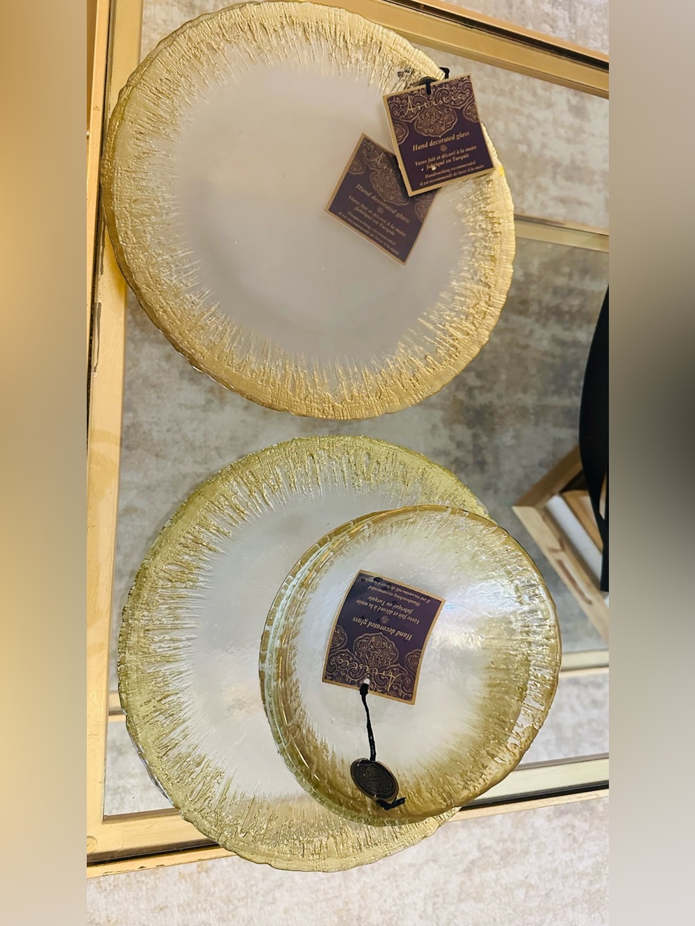 Nordstrom Frosted Glass Bowl and Plate Set with Gold Trim